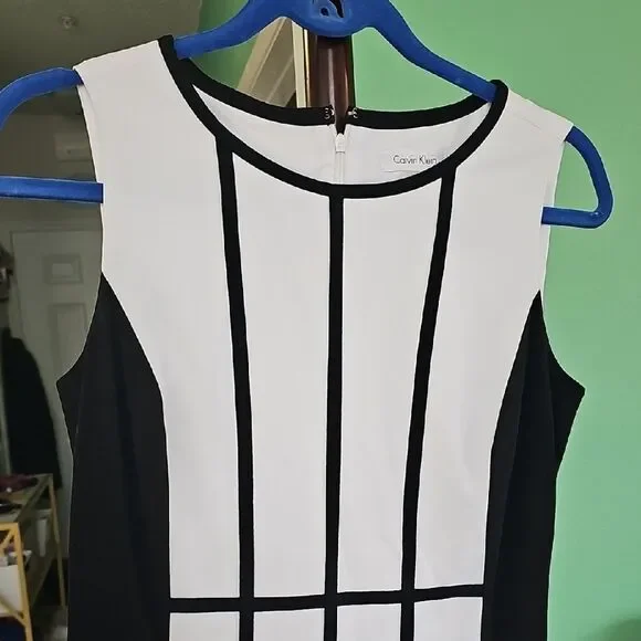 Calvin Klein Elegant Black and White Striped Dress Size 4‎ - Picture 5 of 10